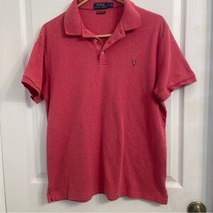 Ralph Lauren Red Polo Shirt Slim Fit Casual Style Large Salmon